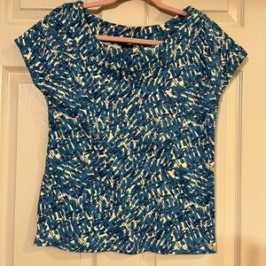 Rafaella Blue and Cream Patterned Blouse Large
